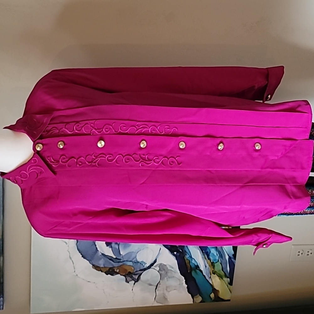 Yves St. Clair Embroidered Magenta blouse statement shirt size 10